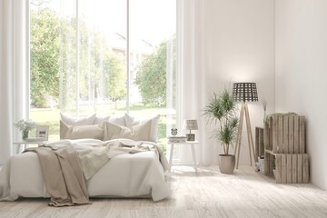 Soft color bedroom interior. Scandinavian design. 3D illustration