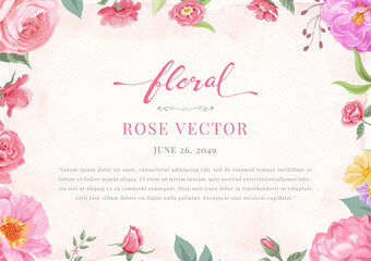 Rose Flower and botanical leaf digital painted illustration