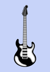 Obraz premium Vector electric guitar. Doodle style.Graphic musical instrument.Isolated element on blue background.