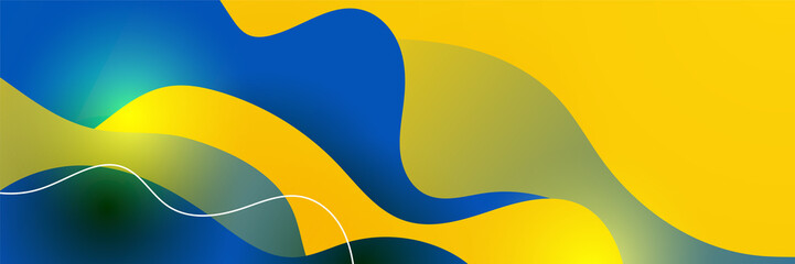 Modern blue and yellow abstract banner background. Blue background with orange and yellow color composition in abstract. Abstract backgrounds with a combination of lines and circle dots square waves