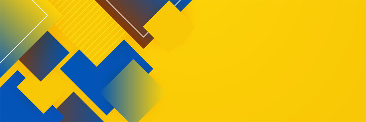 Obraz premium Modern blue and yellow abstract banner background. Blue background with orange and yellow color composition in abstract. Abstract backgrounds with a combination of lines and circle dots square waves