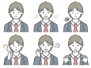 男子学生の色々な表情（制服前開け）