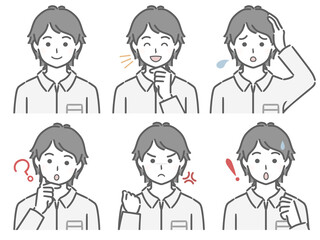 男子学生の色々な表情（夏服）