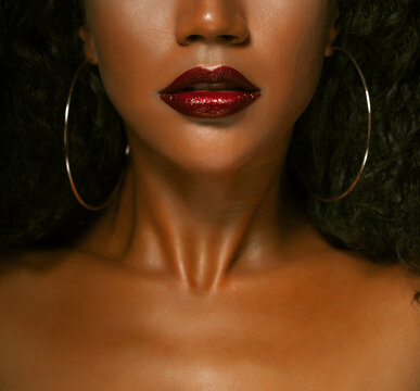 Attractive African American Woman. Lips Close Up.