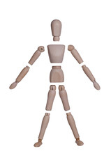 Isolated wooden doll  dismemberes with white background