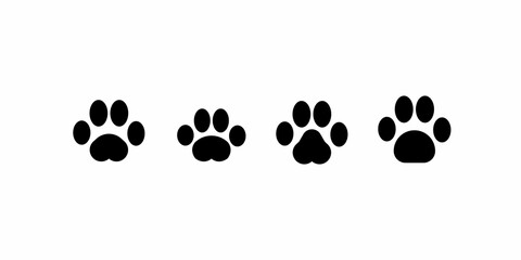 foot animal icon. Black animal footprints set. Silhouette of paw print. Animal (dog or cat) paw prints. Vector illustration. - obrazy, fototapety, plakaty