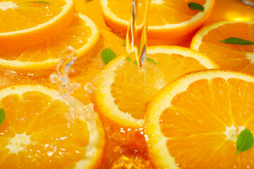 Fototapeta na wymiar Concept of freshness, fresh juicy orange slices