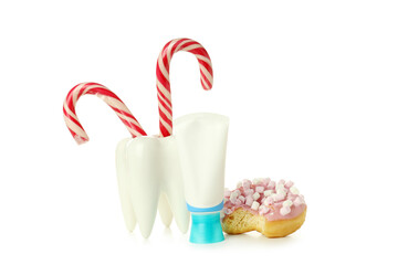 Concept of food bad for teeth, isolated on white background