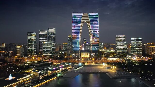 Night View of CBD Suzhou Industrial Park in Jiangsu Province, China