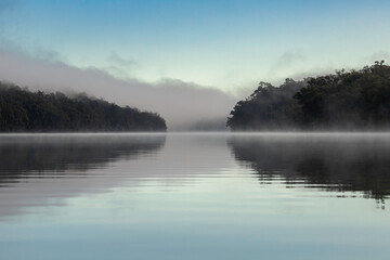 Fog and mist on the Clyde River, Cyne Mallows Creek, NSW, May 2022