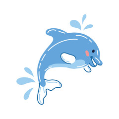 Cute Joyful Hand Drawn Dolphin Vector Illustration