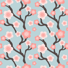 Seamless retro floral pattern. Pink Sakura Cherry Blossom Abstract Vector Background 