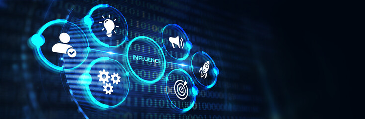 Obraz premium Influencer marketing concept. Business, Technology, Internet and network concept. 3d illustration
