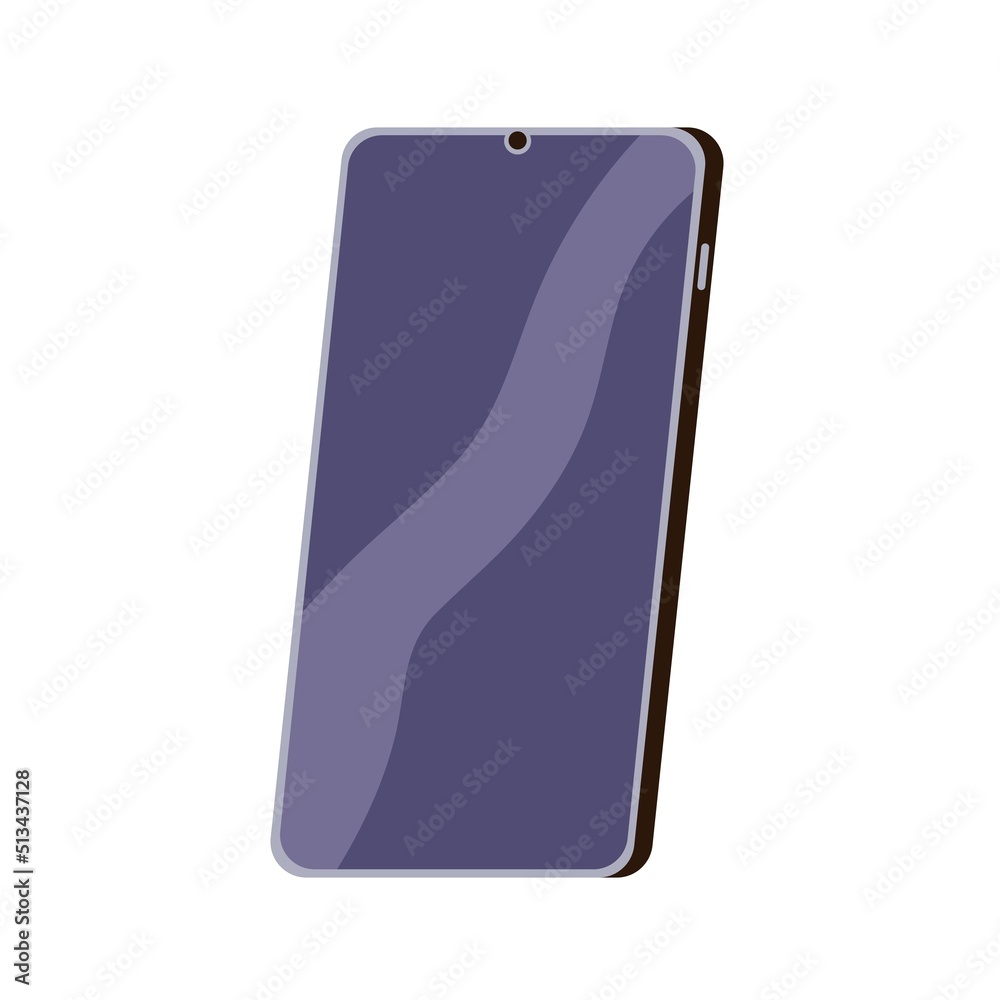 Aufkleber Mobile smart phone with touchscreen. Frameless smartphone with touch screen and front camera. Modern thin telephone model of 2020 type. Flat vector illustration isolated on white background
