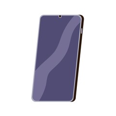 Mobile smart phone with touchscreen. Frameless smartphone with touch screen and front camera. Modern thin telephone model of 2020 type. Flat vector illustration isolated on white background