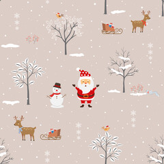 Seamless pattern with Santa Claus and friends happy on winter night for Christmas or new year decorative