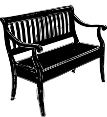 Furniture silhouette, line art illustration of wood couch, sketch drawing of modern furniture