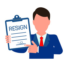 Resignation decision. Dismissal from office. Vector illustration isolated on white background.