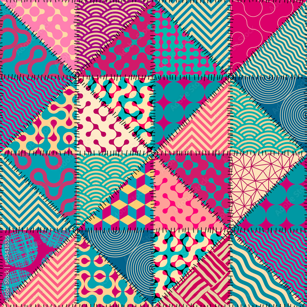 Poster Patchwork textile pattern. Seamless quilting design background.