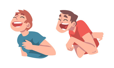 Laughing Out Loud Man Character Feeling Amused and Full of Fun Vector Set - obrazy, fototapety, plakaty