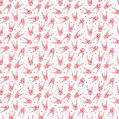 seamless pattern with cute bunny faces and hearts. rabbit seamless background 