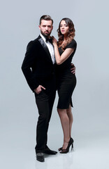 Business partners standing on a gray background