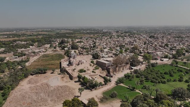 Aerial View Approaching Tombs At Uch Sharif In Pakistan. Dolly Forward