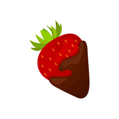 Juicy strawberry with chocolate icing. Sweet dessert flat vector illustration.
