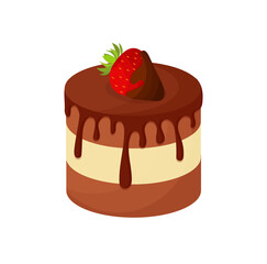 Sweet chocolate cake vector illustration in flat style. Chocolate cake isolated vector on white background.