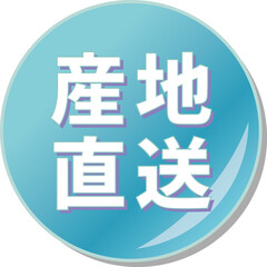 Obraz premium 「産地直送」の文字が描かれた青色の缶バッチアイコンのベクターイラスト