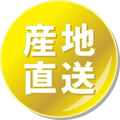 「産地直送」の文字が描かれた金色の缶バッチアイコンのベクターイラスト