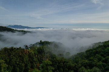 Mountain and fog in Thailand Take a picture with a drone
