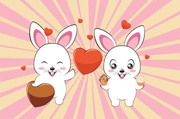 White bunny couple with heart card