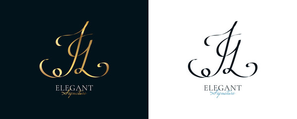 Fototapeta na wymiar JQ Initial Signature Logo Design with Elegant and Minimalist Gold Handwriting Style. Initial J and Q Logo Design for Wedding, Fashion, Jewelry, Boutique and Business Brand Identity