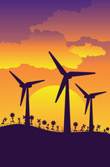 Wind turbine silhouette at sunset