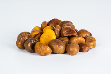 Roasted chestnut is isolated on a white background