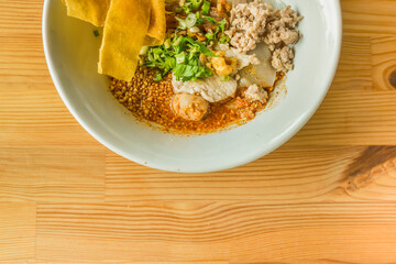Thai Food Tom Yum Noodles, Yellow Noodles in a Cup