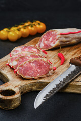 Slices of dry beef sausage