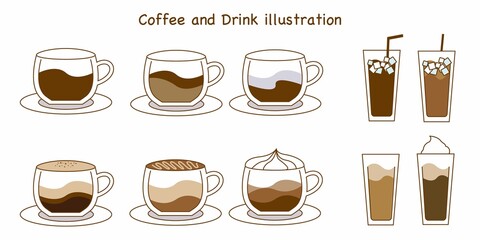 Set of Coffee and Cafe Icon. Coffee drink icon collection. Cafe and Restaurant , menu, graphic design elements. Vector illustration.