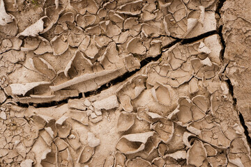 Brown rusty grunge background. Abstract texture of dry clay ground with large cracks on earth soil