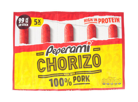 Peperami chorizo pork snack salami sausages in a pack of five