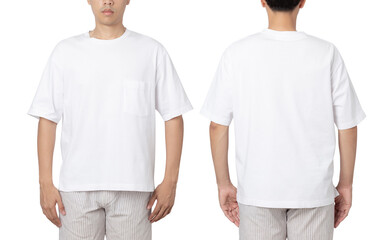 Young man in oversize T shirt mockup isolated on white background with clipping path.