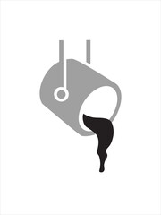 Silhouette of a bucket of water. Icon Container for liquid, bulk materials. Liquid is pouring out of the tilted bucket. 

Vector illustration on an isolated background for industry, construction, gard