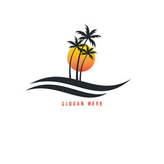 sunrise view and coconut tree logo on very beautiful beach

