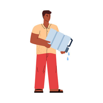 Thirsty man with empty bottle of drinking water, water scarcity concept - flat vector illustration isolated on white.