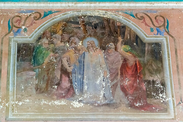 painting on the walls of an abandoned Orthodox church