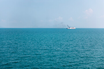Ferry boat in Thailand linking Suratthani to Kho Samui passing by on Gulf of Thailand sea
