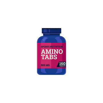 Amino or amino acids tablets container, flat vector illustration isolated.