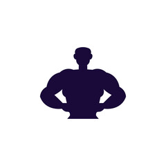 Head and body silhouette of athletic muscular man flat style