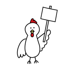 ニワトリ（鶏）とプラカード